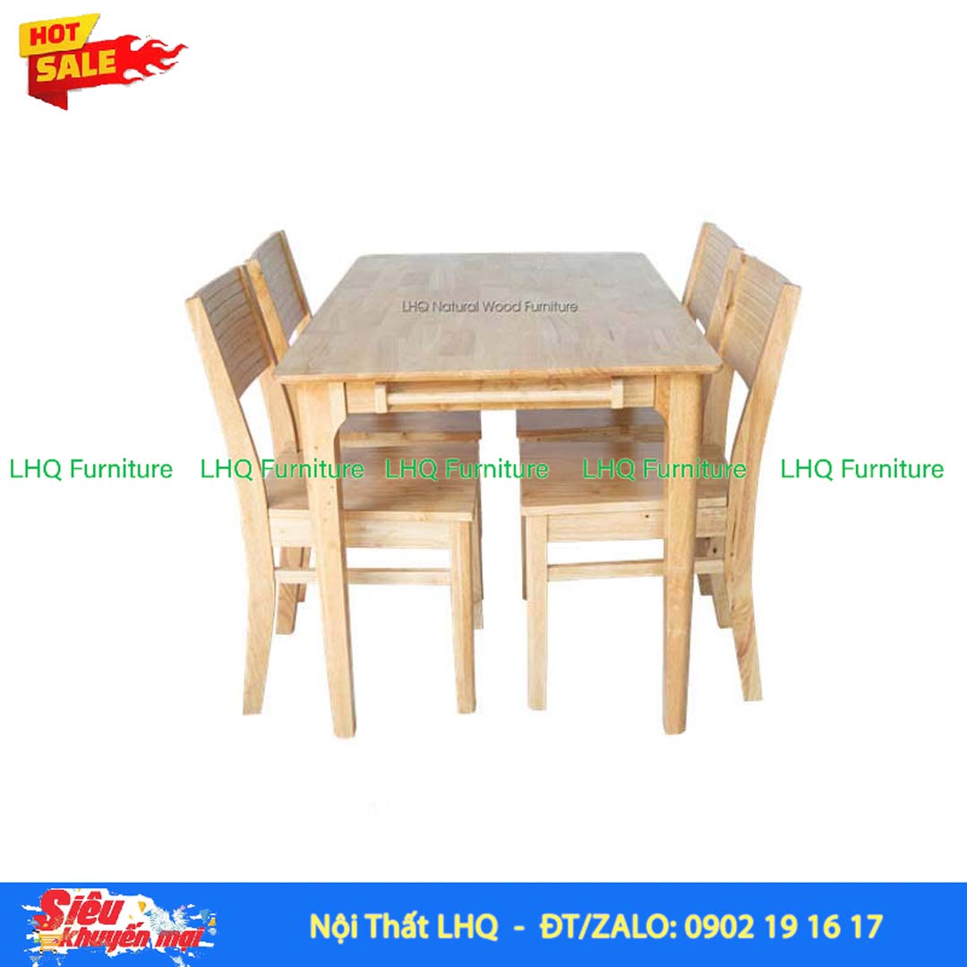 Bộ Bàn Ghế Ăn Cherry 4 Ghế Gỗ Cao Su Tự Nhiên