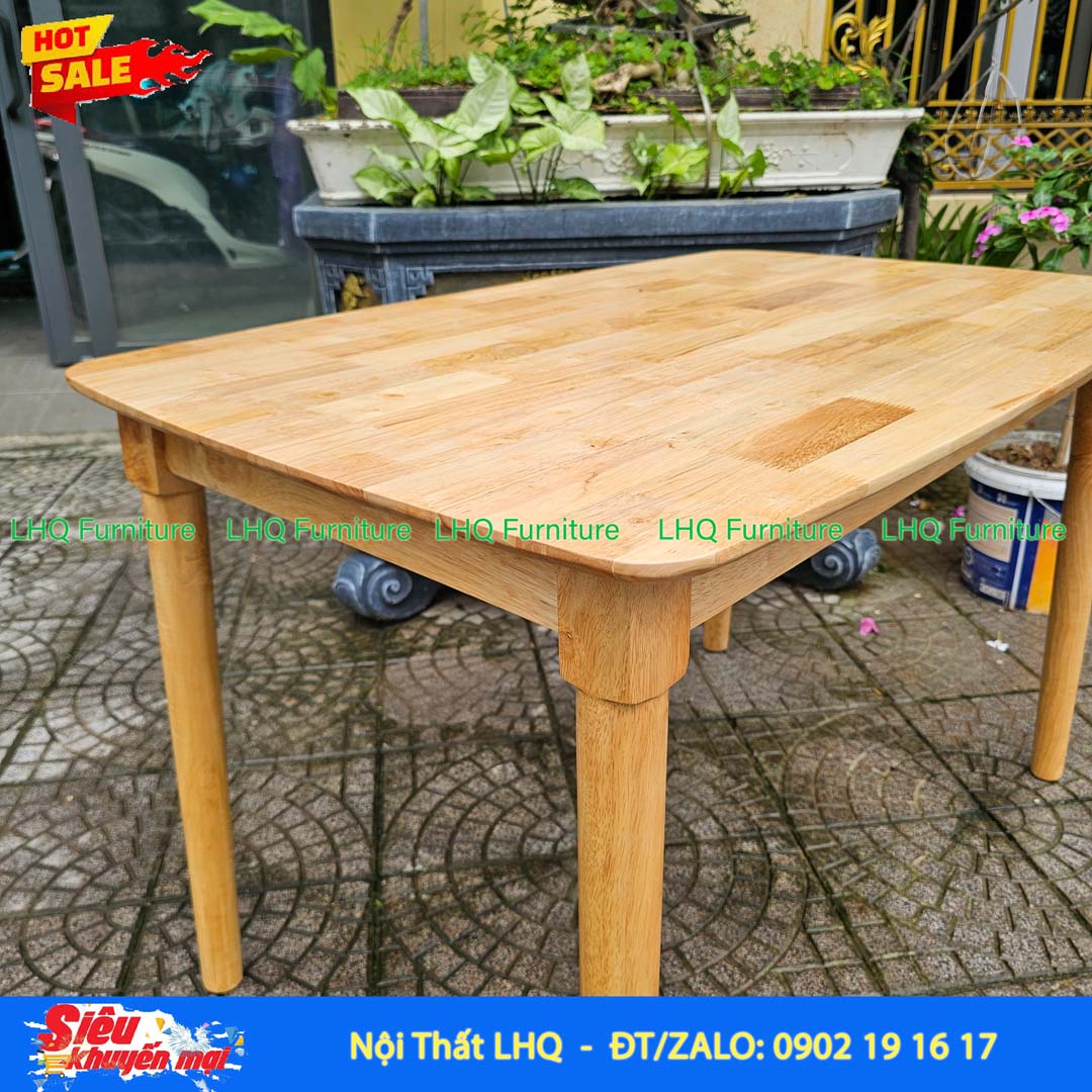 Bàn ăn gỗ chân tròn 1m2 gỗ cao su tự nhiên hiện đại, chắc chắn