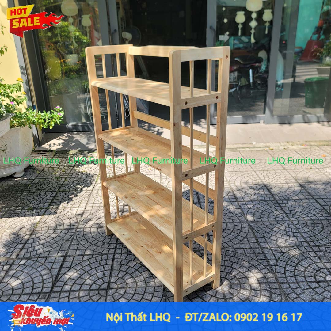 Kệ Sách Gỗ 4 Tầng Rộng 90cm – Kệ Sách Gỗ Cao Su Tự Nhiên Chắc Chắn, Đa Năng