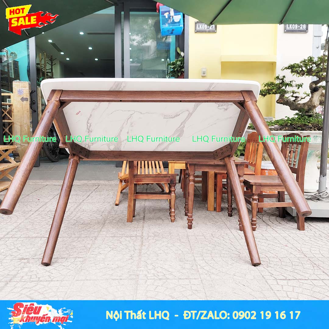 Bàn ăn chân tròn 1m2 giả đá gỗ cao su tự nhiên – Đẹp, chắc chắn