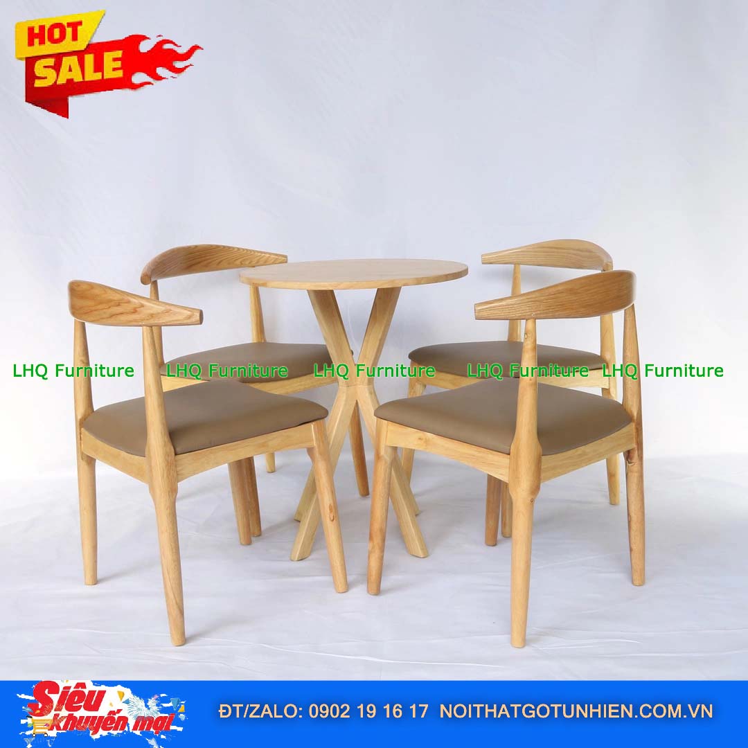 Ghế Cafe – Ghế Ăn Elbow Gỗ Cao Su Thiết Kế Vai Bò Hiện Đại
