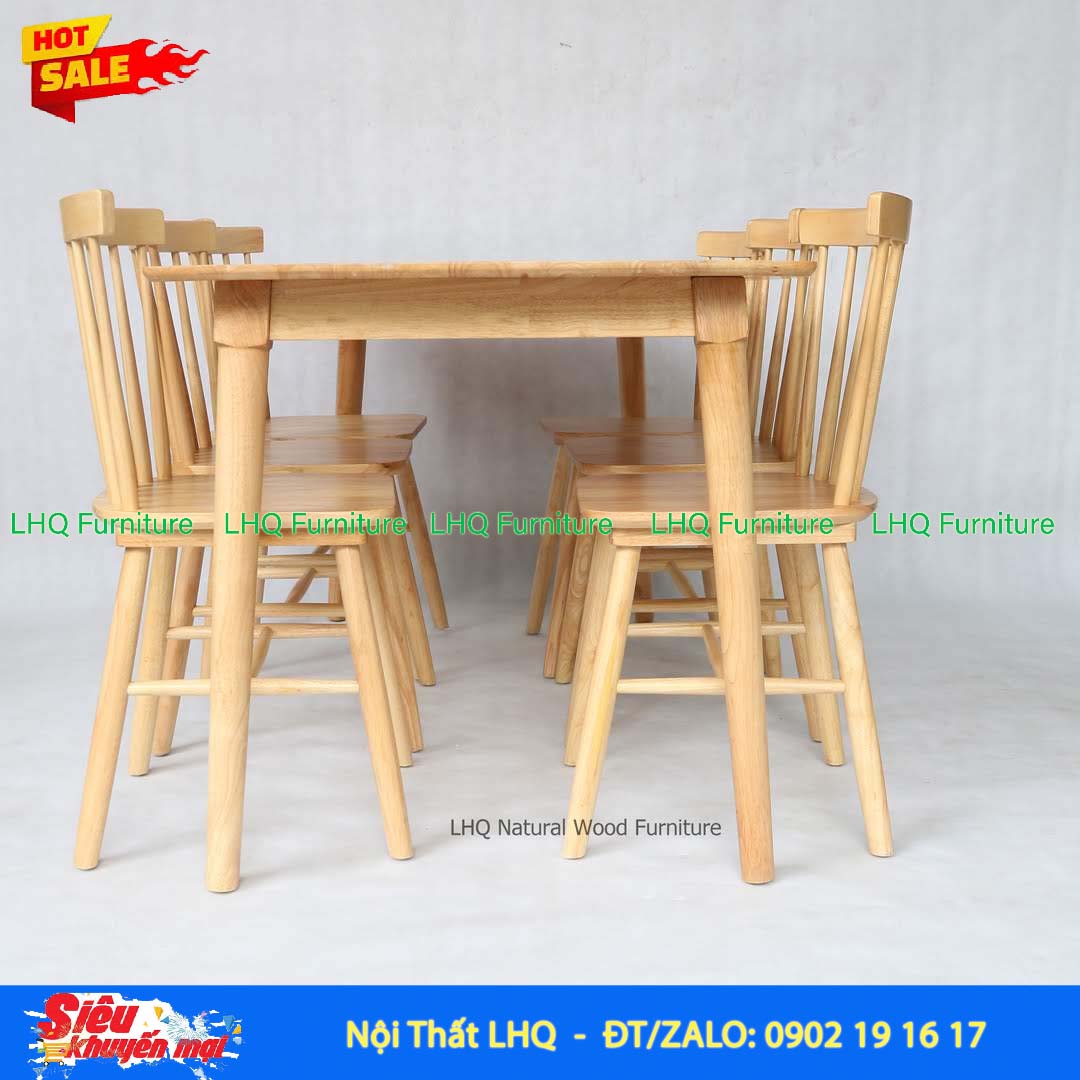Bộ Bàn Ăn Song Tiền gỗ cao su tự nhiên hiện đại
