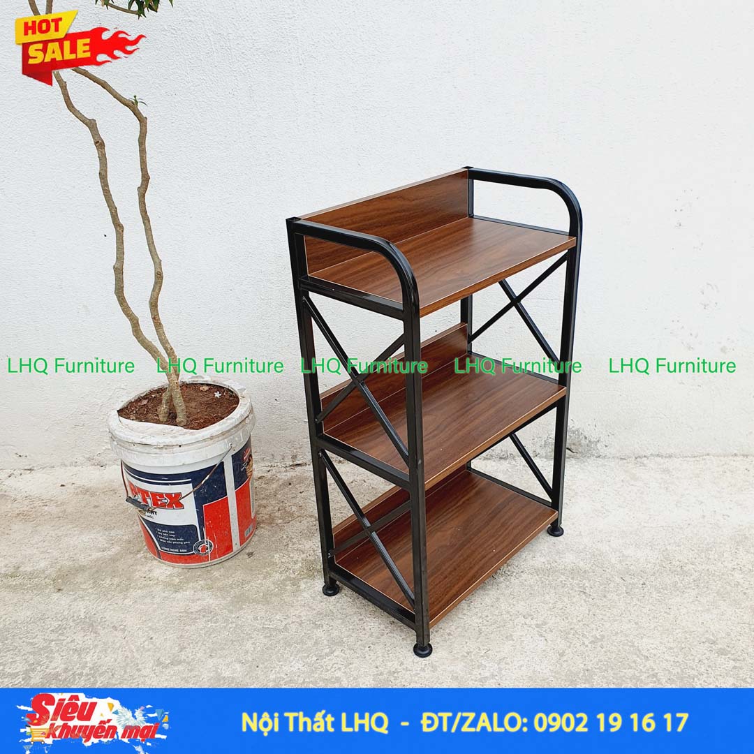 Kệ Sách Khung Sắt Gỗ Melamin 3 Tầng Rộng 50cm