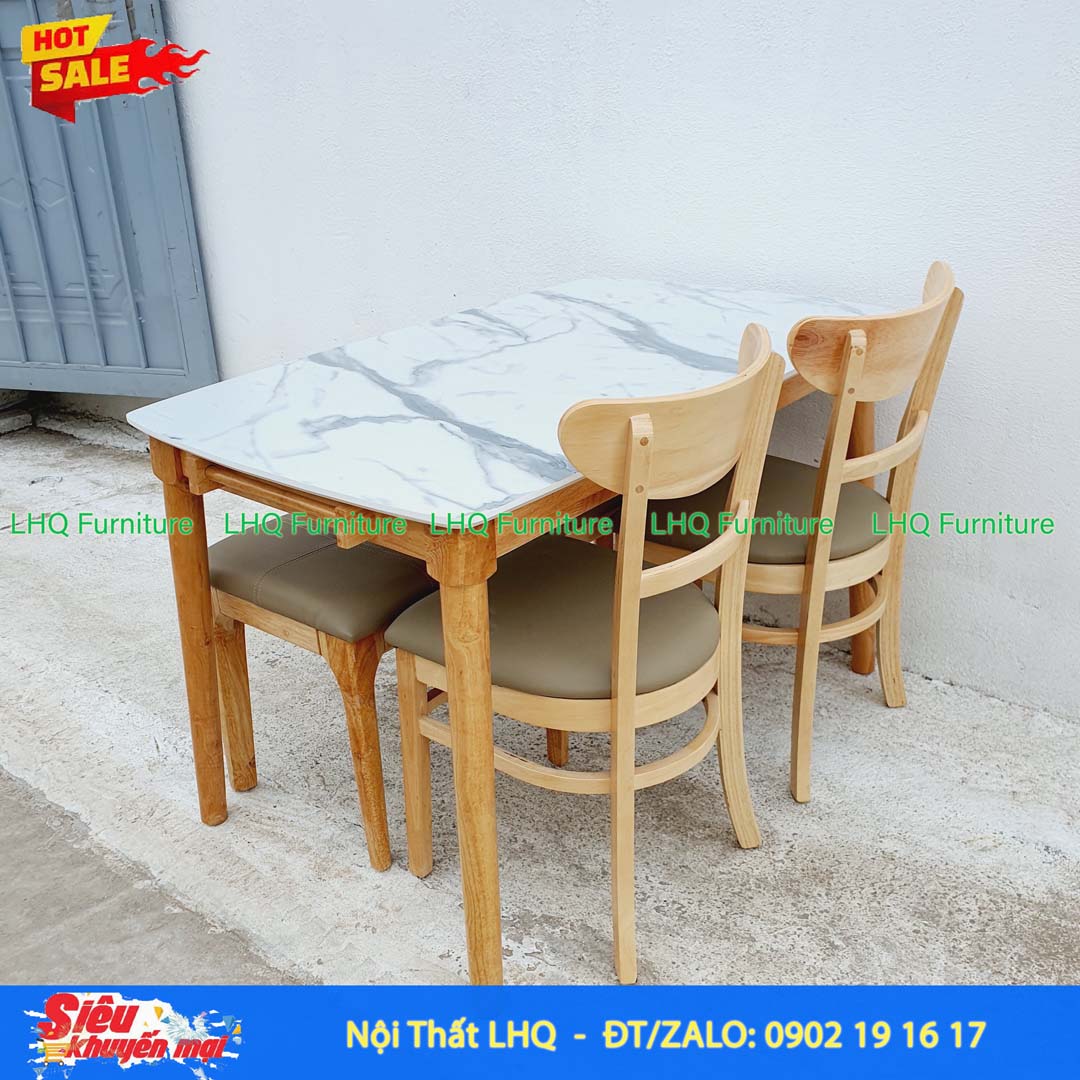 Bộ Bàn 1m2 Giả Đá 2 Ghế Panda + 1 Bench Mặt Nệm