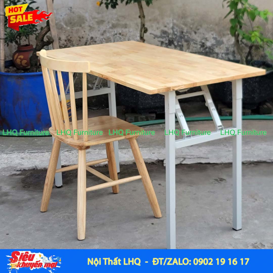 Bàn Làm Việc Chân Sắt Gấp 1m2 | Gỗ Cao Su Gấp Gọn Tiện Lợi