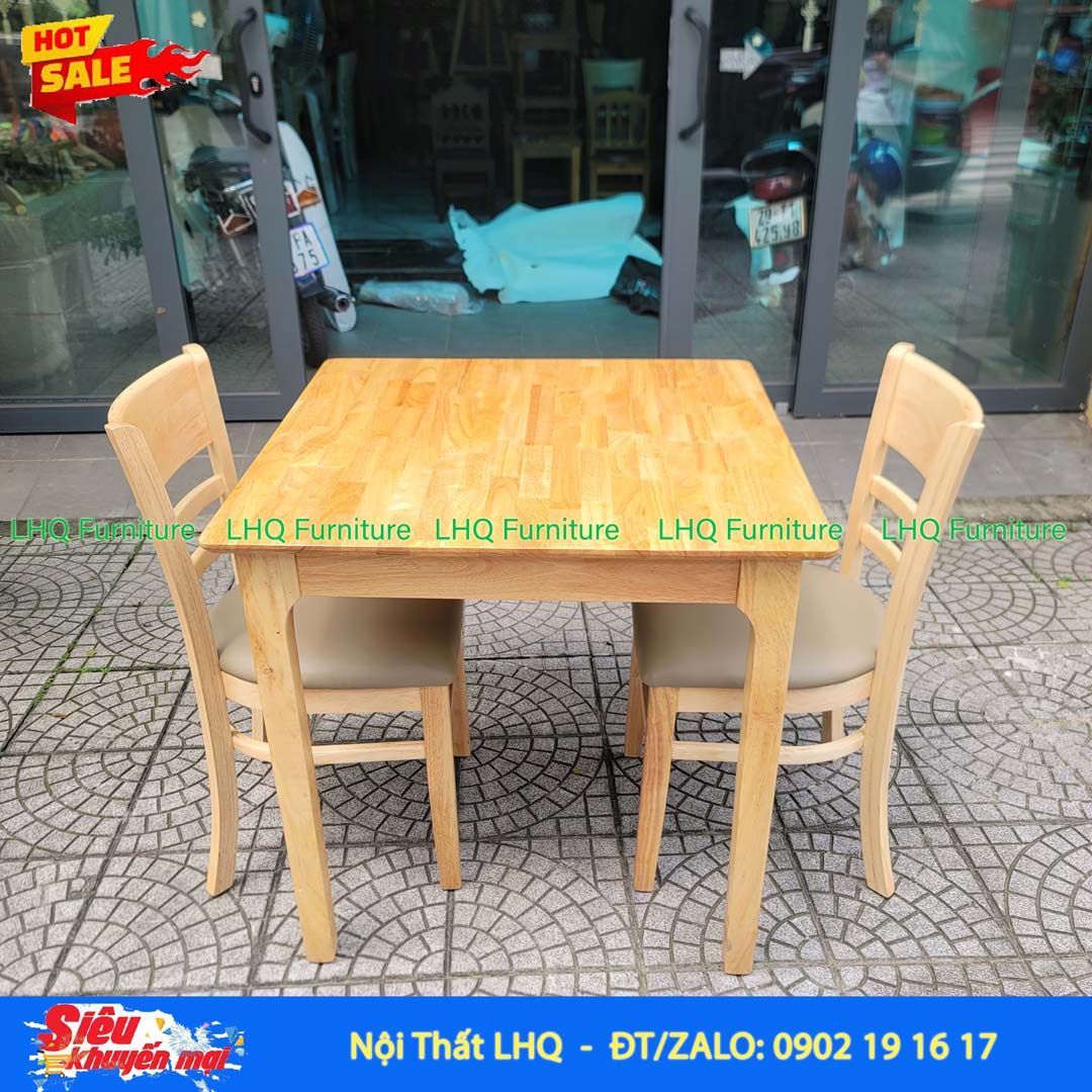 Bộ Bàn 2 Ghế Cabin – Bàn Vuông 80cm Màu Tự Nhiên, Walnut & Trắng