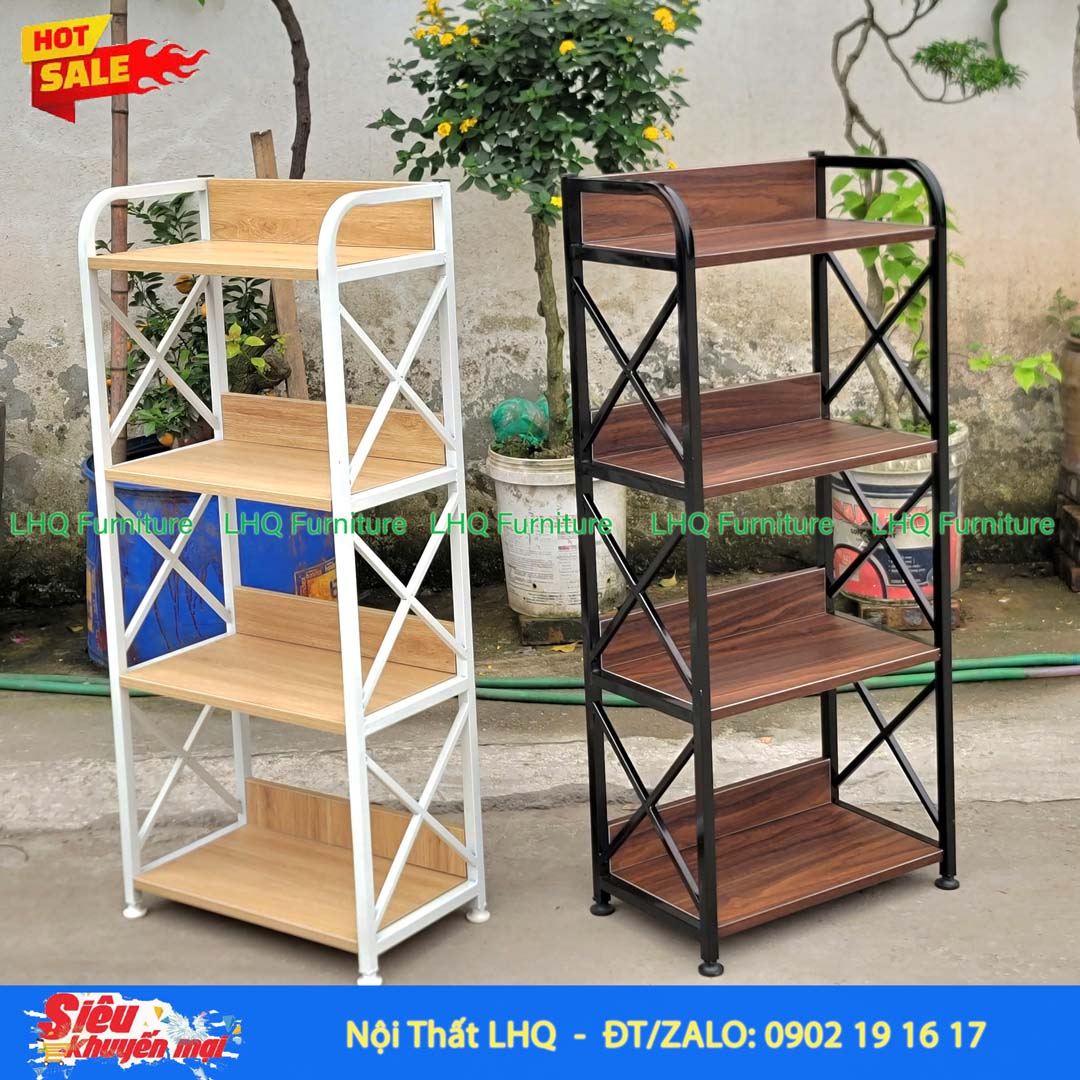 Kệ Sách Khung Sắt Gỗ Melamin 4T50 Rộng 50cm