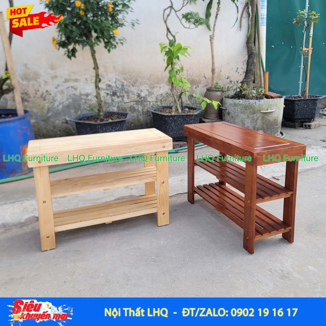 Kệ Giày Ngồi Gỗ Cao Su Tự Nhiên | Nội Thất LHQ