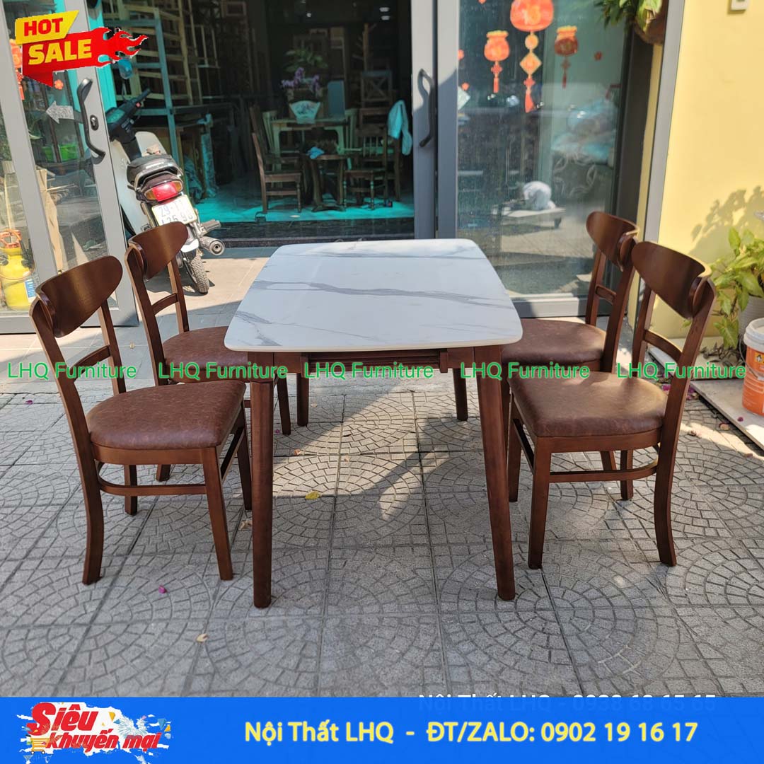 Bộ Bàn Ăn 1m2 Giả Đá 4 Ghế Panda – 3 Màu Tự Nhiên, Walnut, Trắng