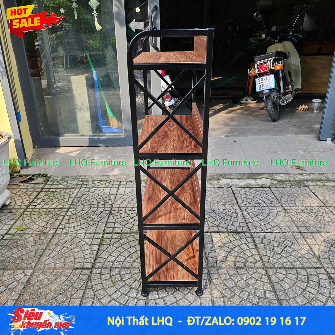 Kệ Sách Khung Sắt Gỗ Melamin 4T60 Decor Đẹp