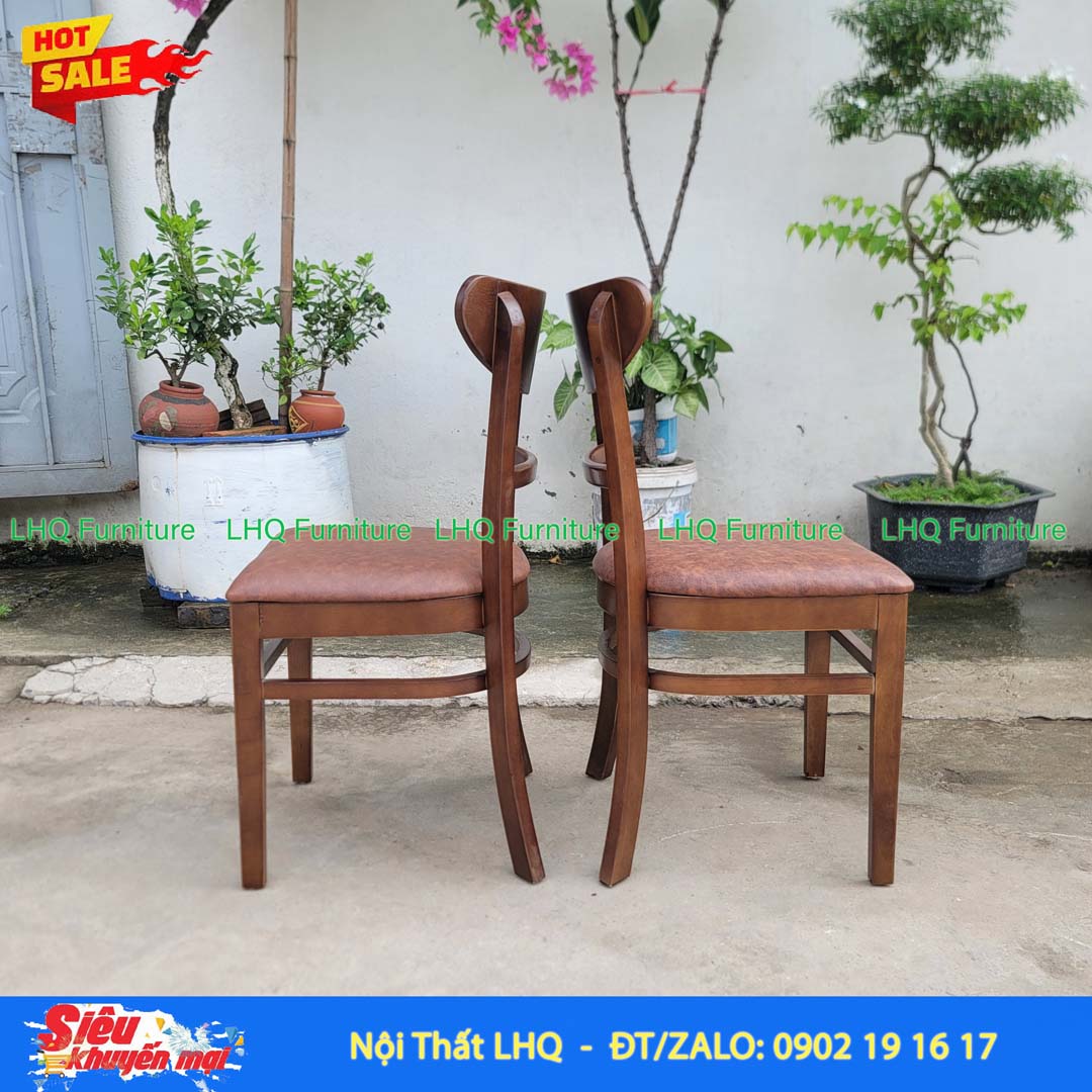 Ghế bàn ăn, ghế cafe Panda mặt nệm gỗ cao su tự nhiên