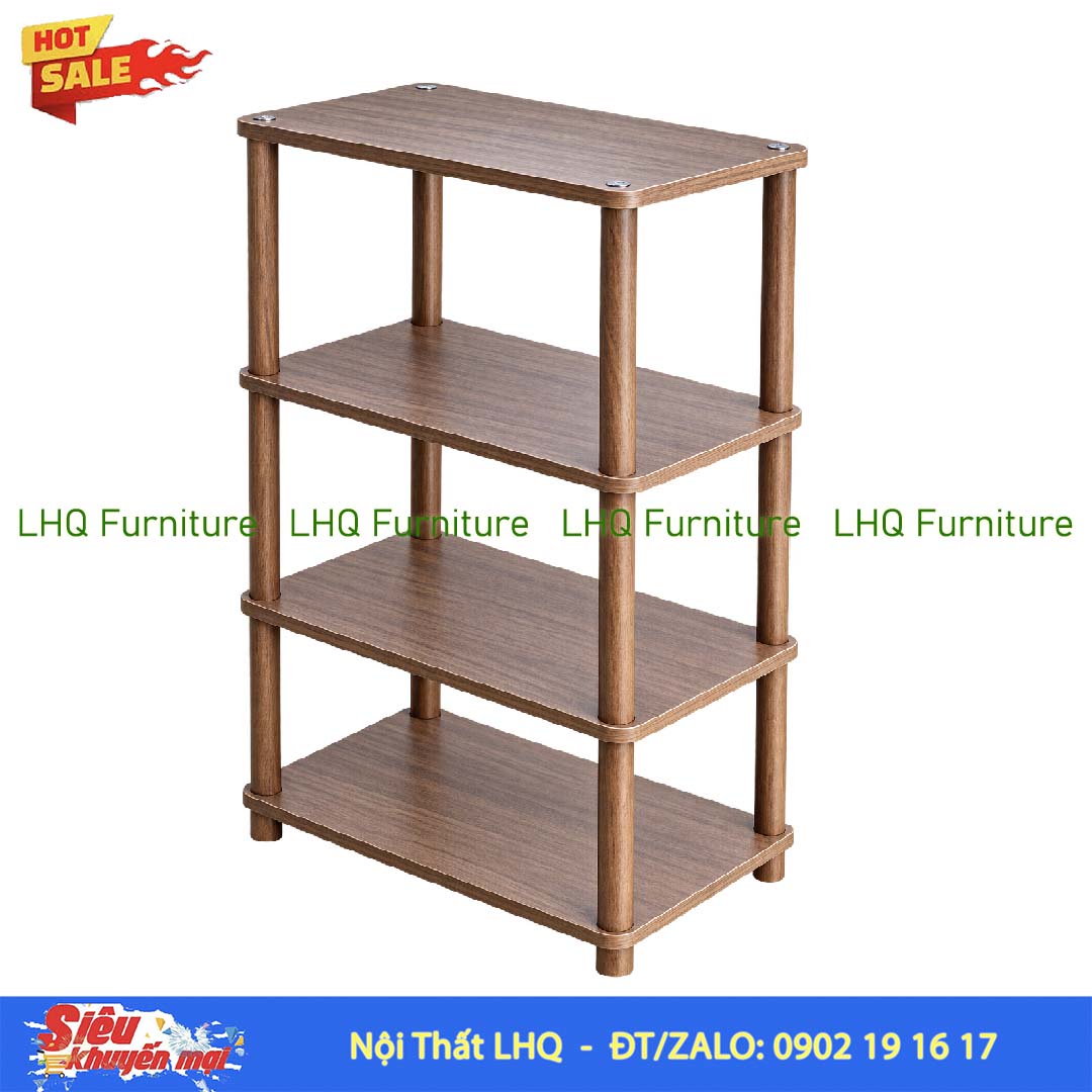 Kệ trang trí 4 tầng rộng 60cm – MDF Melamin, chân gỗ cao su