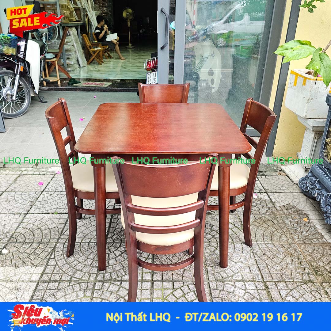Bộ Bàn Ăn Vuông 80 4 Ghế Cabin – Gỗ Cao Su Tự Nhiên