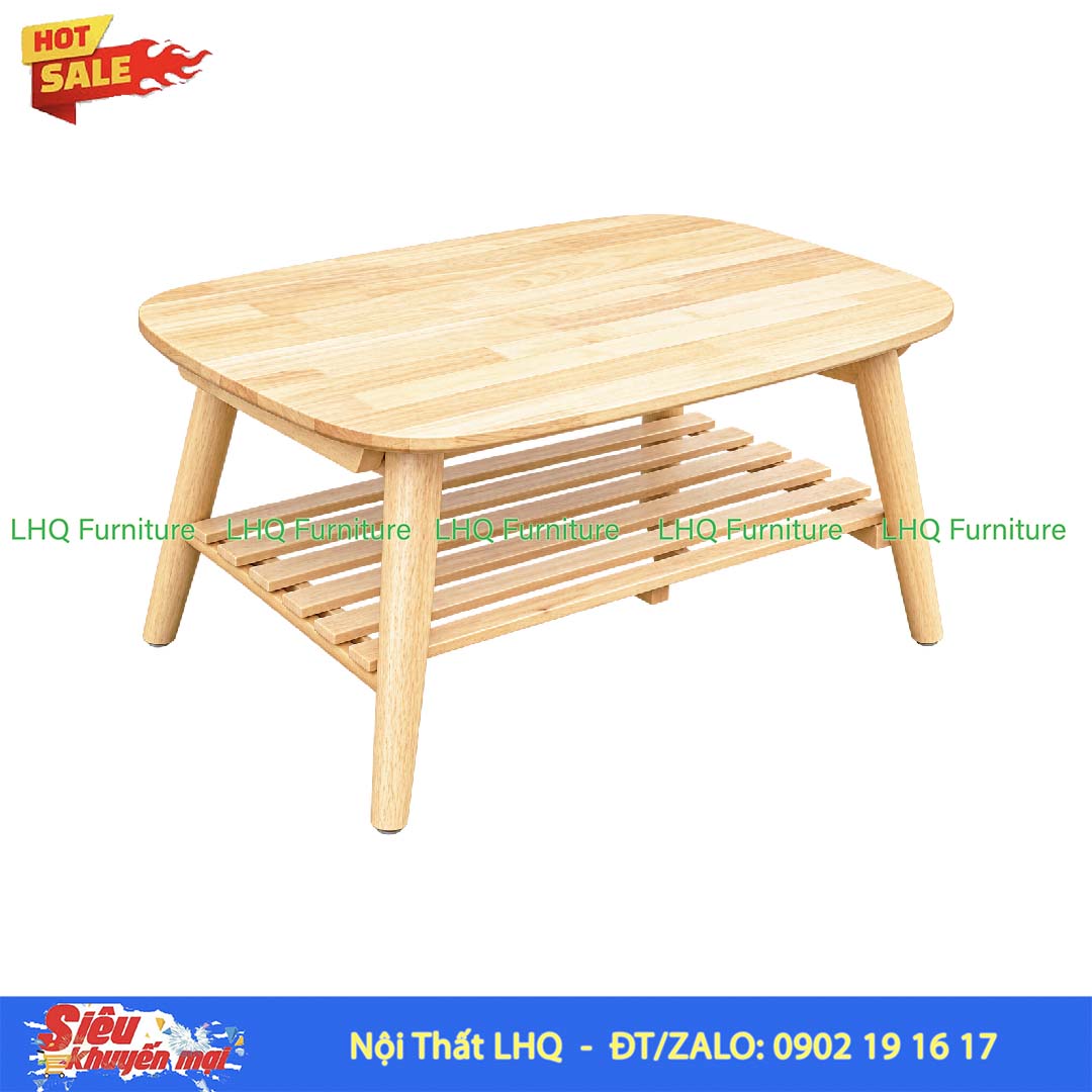 Bàn Trà Nhật 2 Tầng Gỗ Cao Su Gấp Gọn Hiện Đại