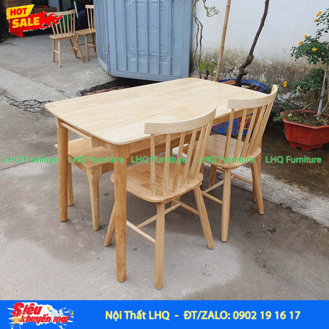 Bộ bàn ăn 2 ghế Song Tiện 1 ghế Bench bàn 1m2