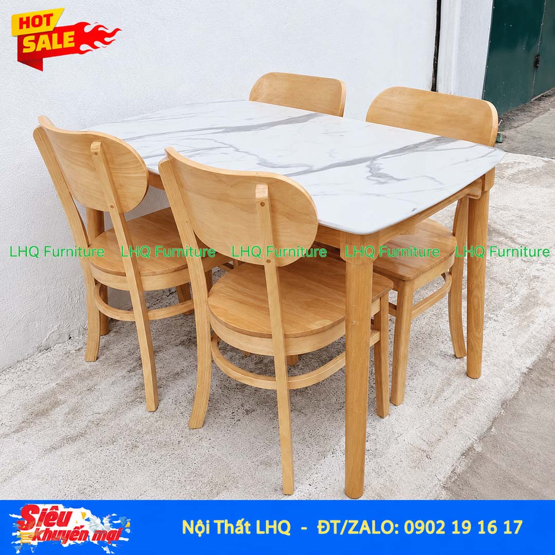 Bộ bàn ăn 4 ghế Butter mặt gỗ bàn giả đá 1m2 – Giá tốt