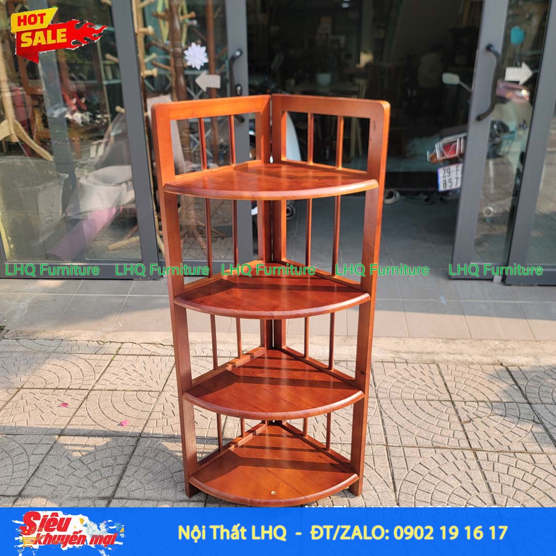 Kệ Góc 4 Tầng Gỗ Cao Su Tự Nhiên Trang Trí | Nội Thất LHQ