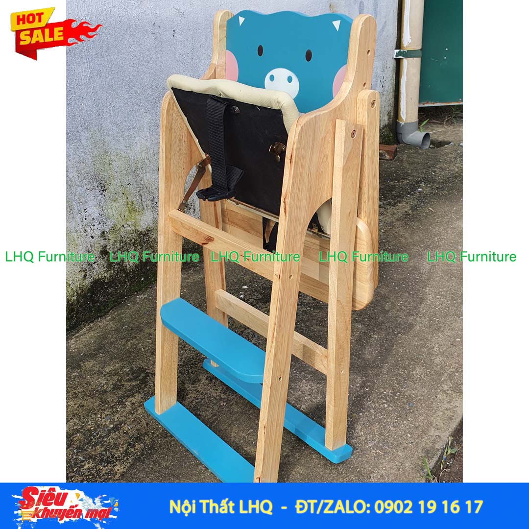 Ghế Ngồi Ăn Bột Gỗ Cao Su Tự Nhiên Gấp Gọn Cho Bé