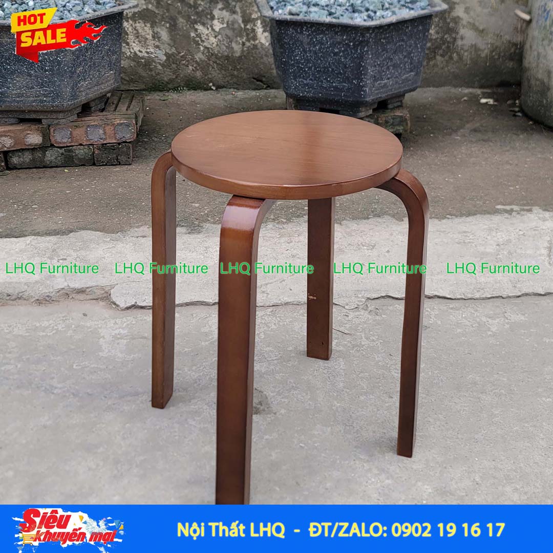 Ghế Đôn Tròn Chân Cong Gỗ Cao Su | Nội Thất LHQ