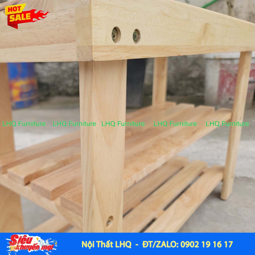 Kệ Giày Ngồi Gỗ Cao Su Tự Nhiên | Nội Thất LHQ