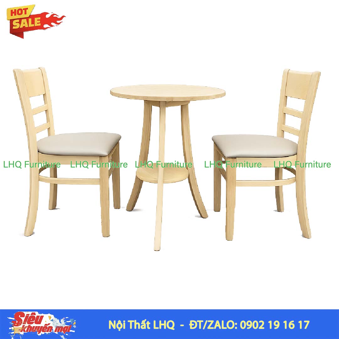 Bộ Bàn 2 Ghế Cabin – Bàn 2 Tầng Vuông 60cm Màu Tự Nhiên & Walnut