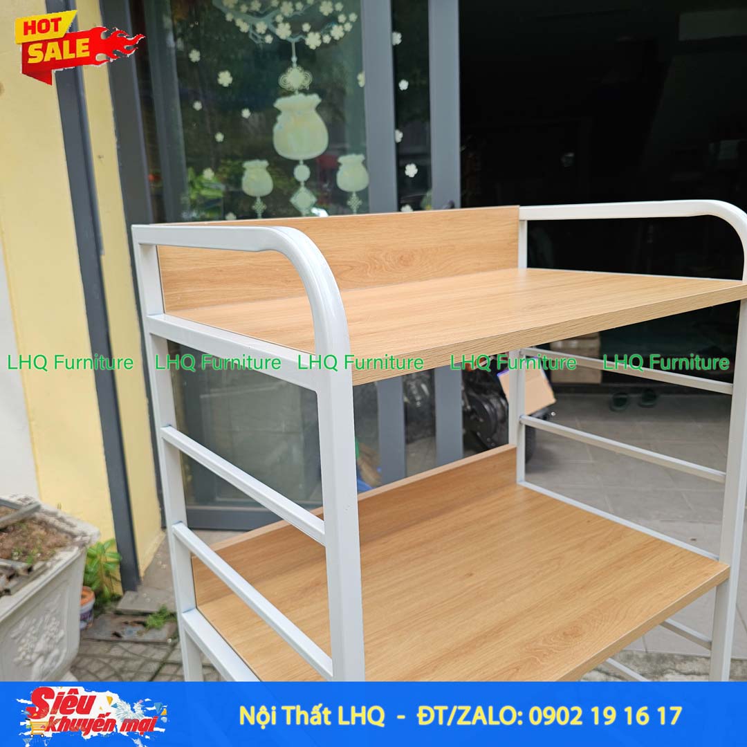 Kệ vi sóng 4 tầng khung sắt mặt gỗ MDF 64x40x130cm