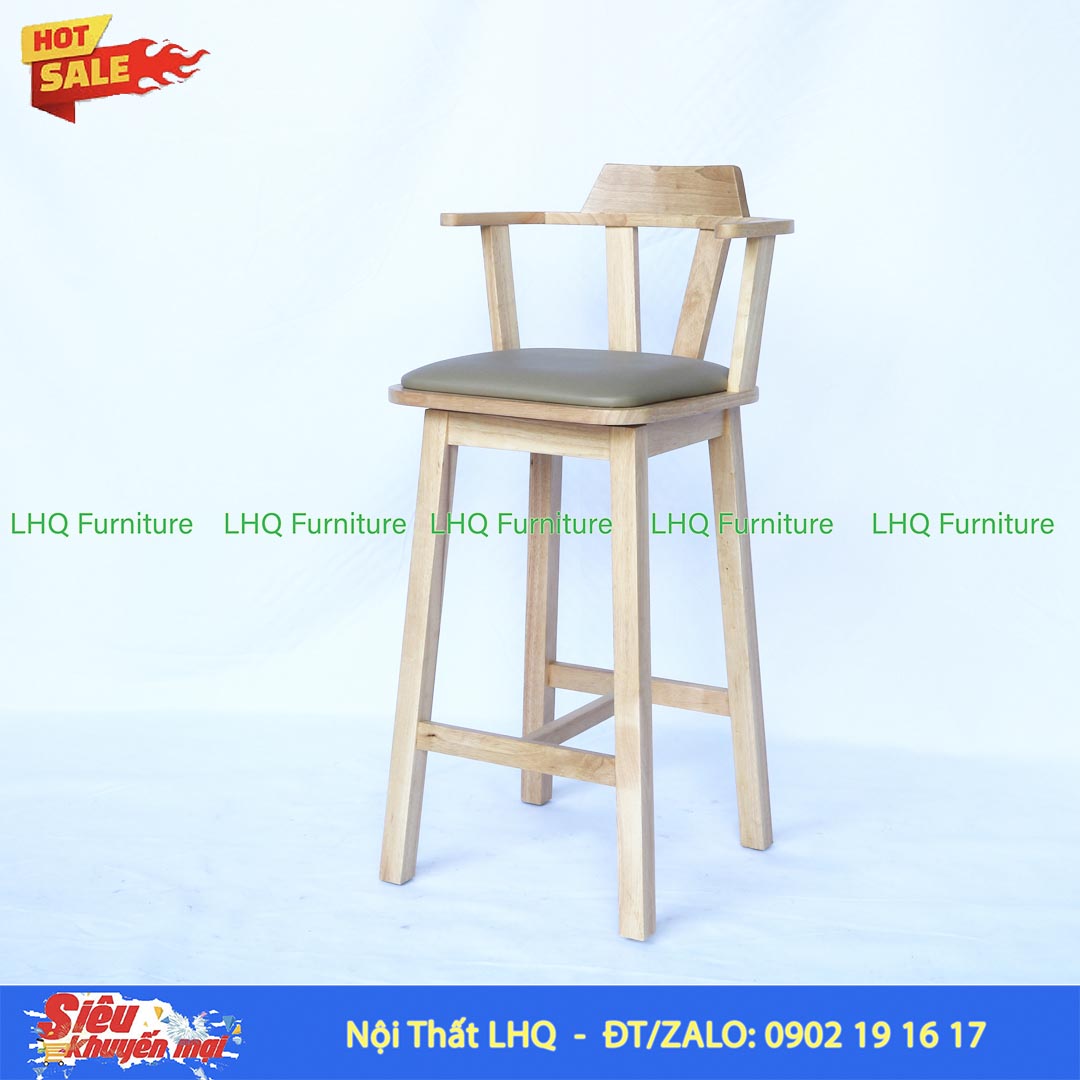 Ghế Quầy Bar Gỗ Cao Su Xoay 360 Độ | Nội Thất LHQ
