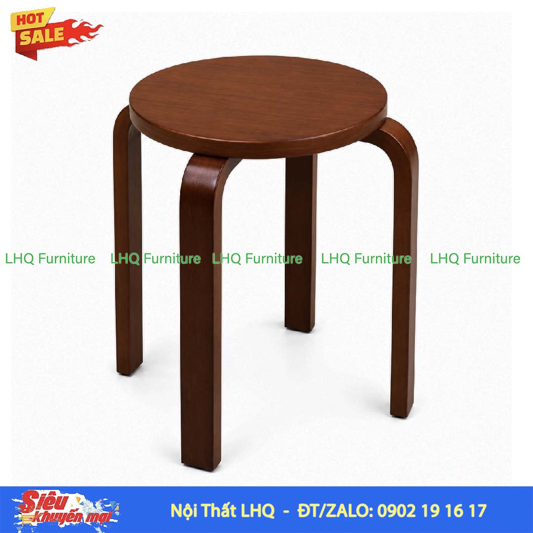 Ghế Đôn Tròn Chân Cong Gỗ Cao Su | Nội Thất LHQ