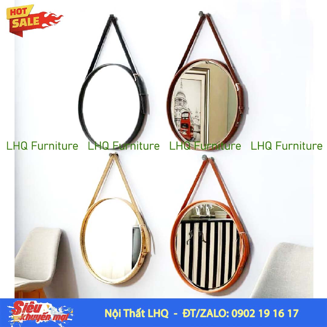 Gương Treo Dây Da Không Đèn D40 cm, Đẹp giá rẻ