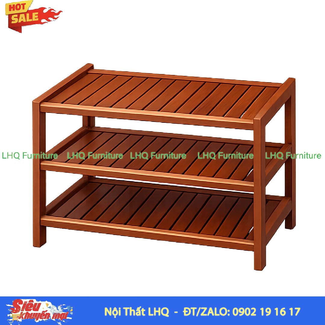 Kệ Để Giày Dép Gỗ 3 Tầng Rộng 45cm | Gỗ Cao Su Tự Nhiên