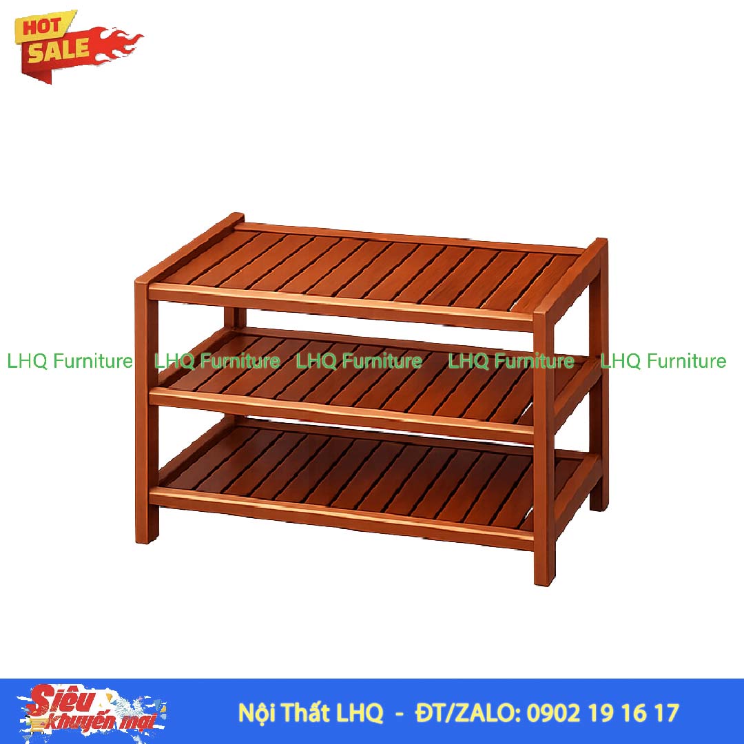 Kệ Để Giày Dép Gỗ 3 Tầng Rộng 80cm Gỗ Cao Su | Nội Thất LHQ