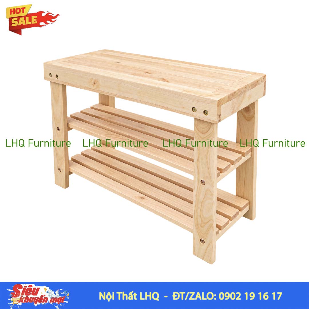 Kệ Giày Ngồi Gỗ Cao Su Tự Nhiên | Nội Thất LHQ