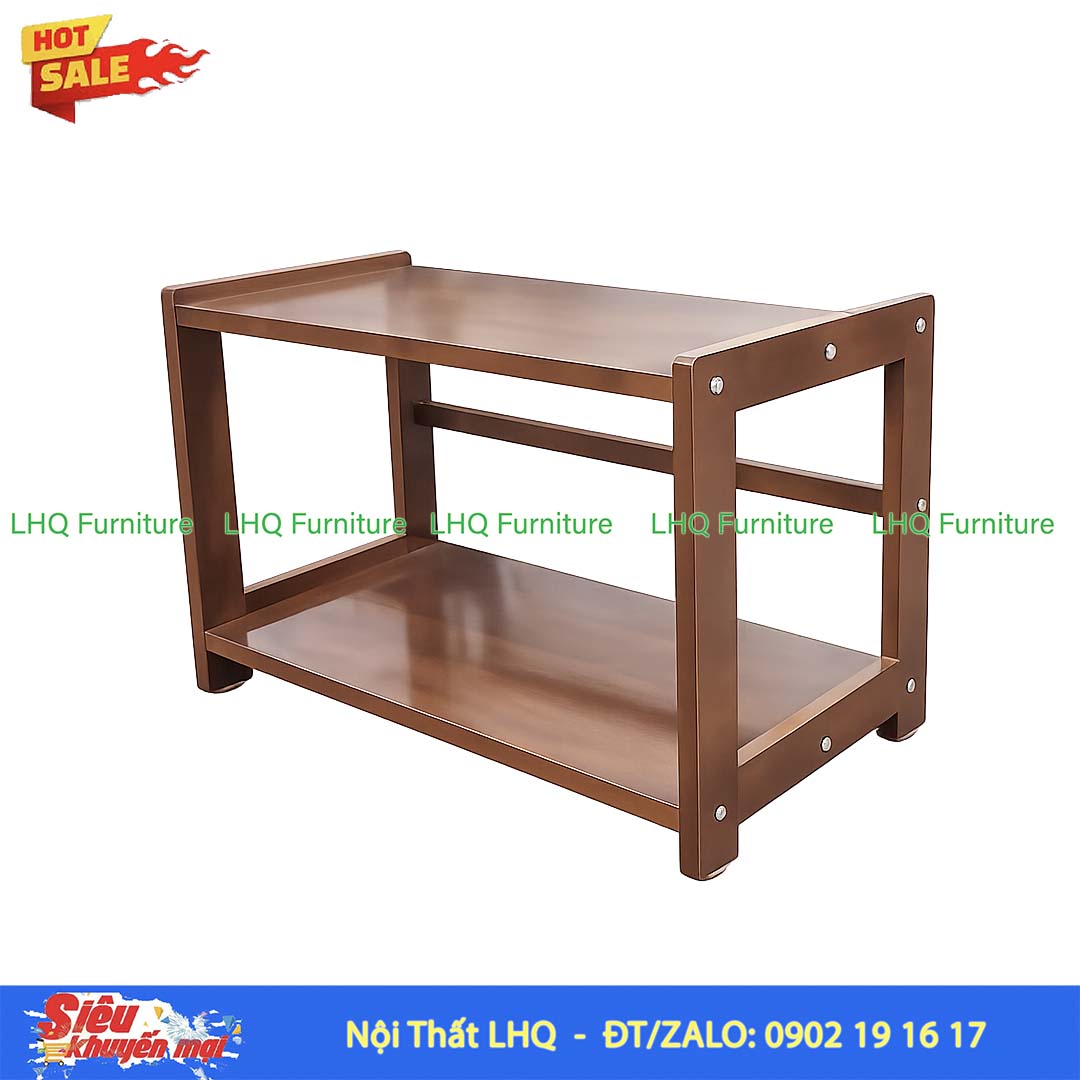 Kệ Để Lò Vi Sóng Mặt Liền 2 Tầng Gỗ Cao Su Tự Nhiên | Nội Thất LHQ