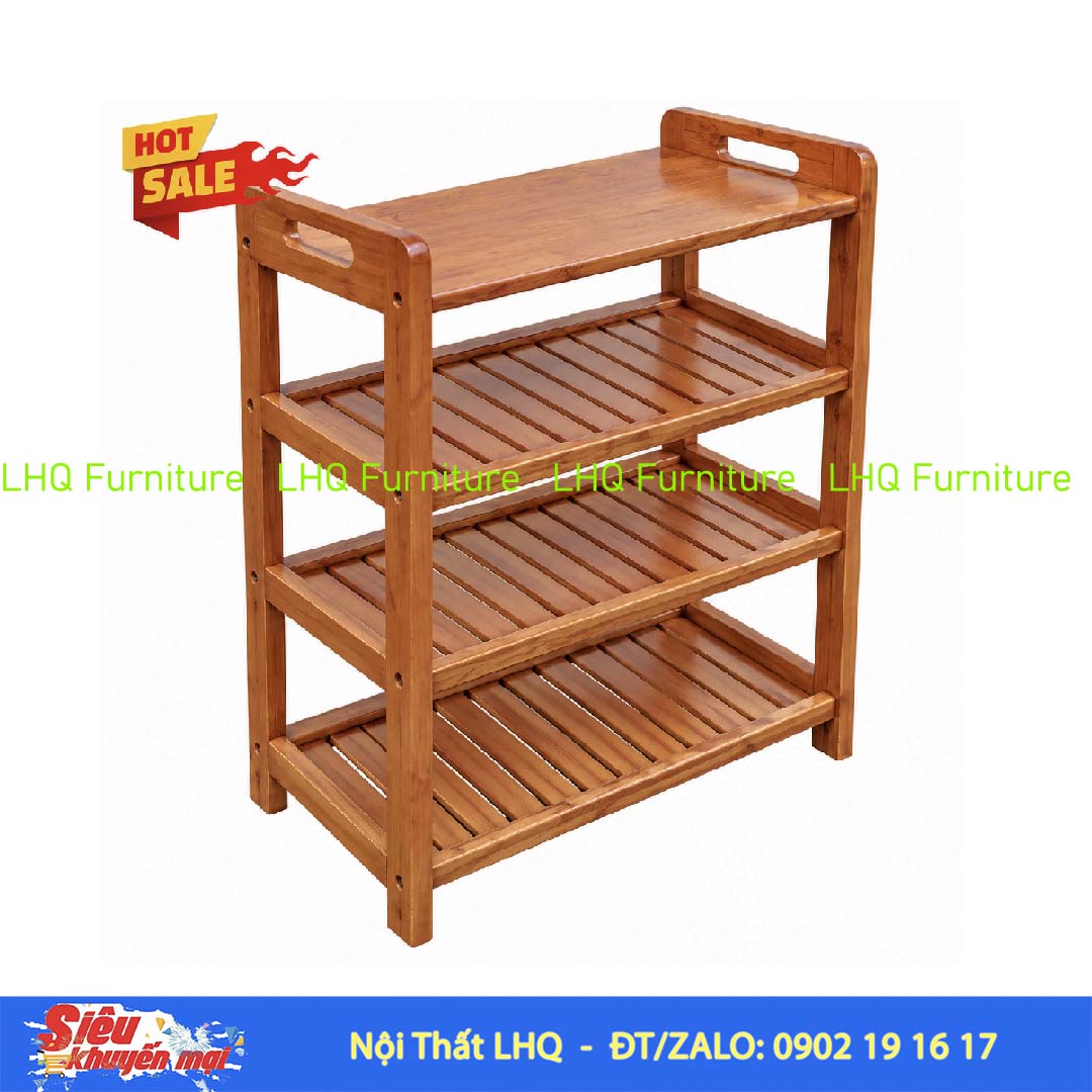 Kệ Dép Có Quai Xách 4 Tầng Gỗ Tự Nhiên | LHQ