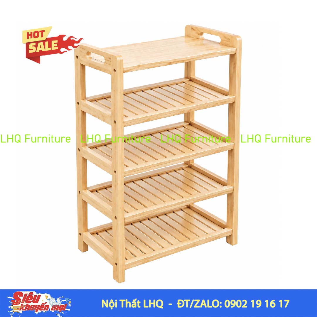 Kệ để giày dép có quai xách 5 tầng – Gỗ cao su tự nhiên
