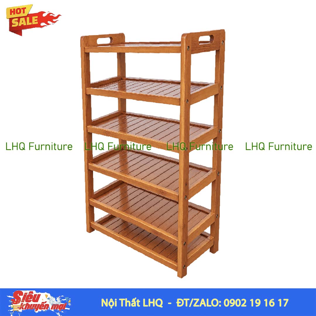 Kệ Để Giày Dép Có Quai Xách 6 Tầng Gỗ Cao Su