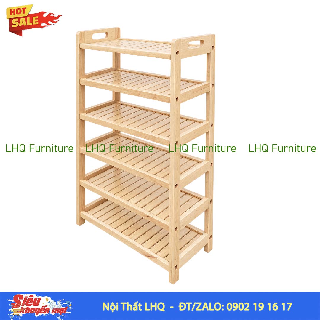 Kệ Để Giày Dép Có Quai Xách 6 Tầng Gỗ Cao Su