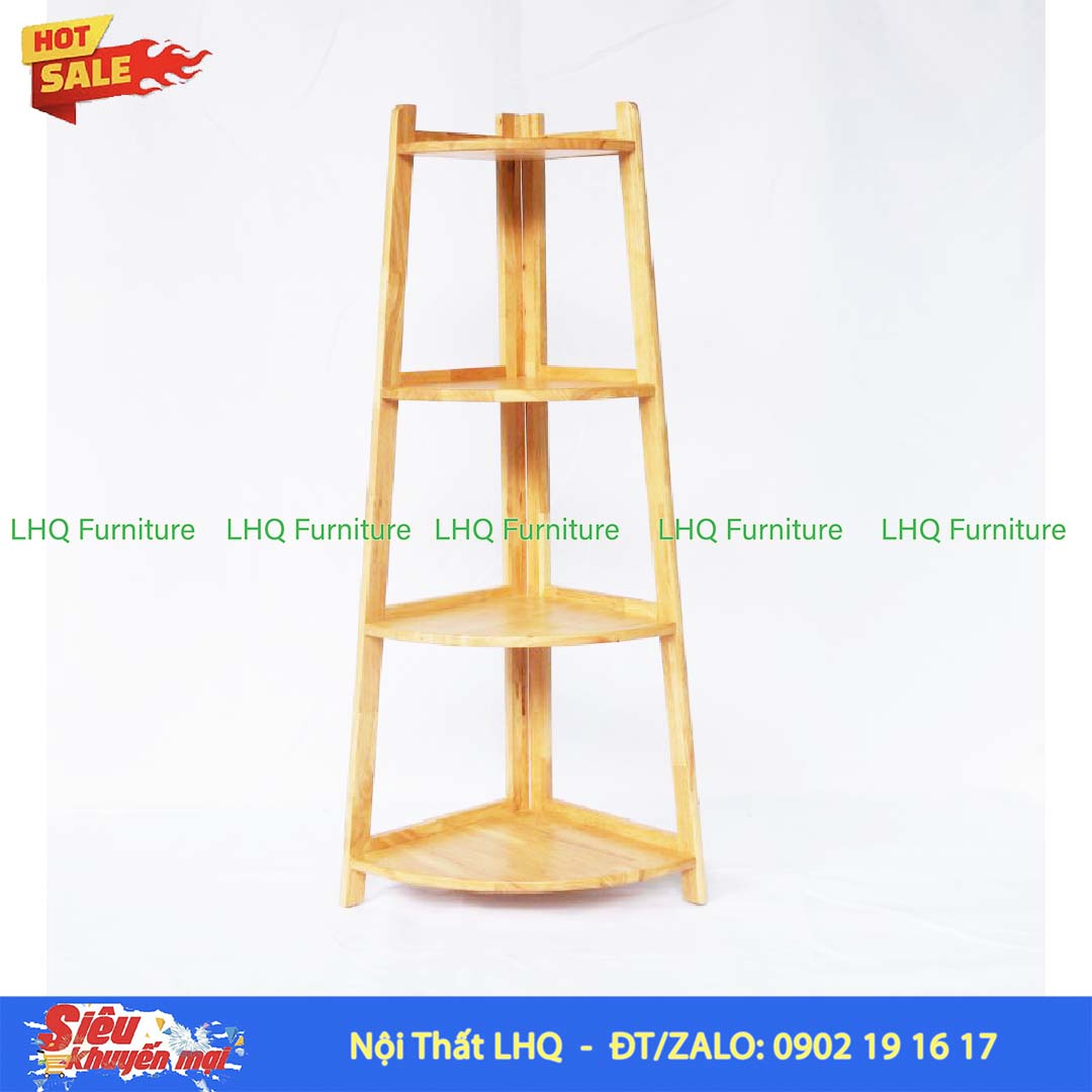 Kệ Góc Chữ A 4 Tầng Gỗ Cao Su Tự Nhiên | Nội Thất LHQ
