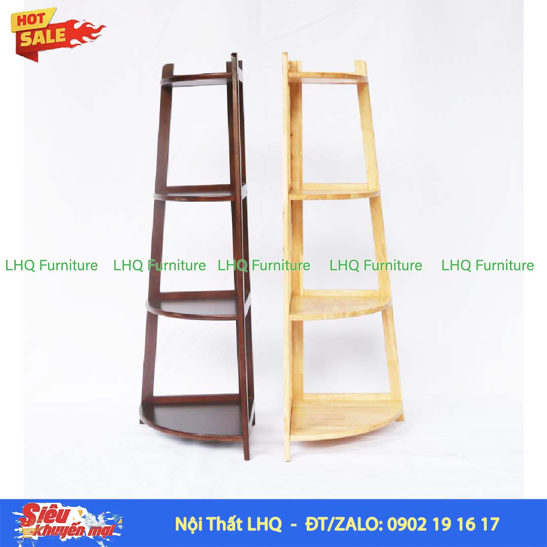 Kệ Góc Chữ A 4 Tầng Gỗ Cao Su Tự Nhiên | Nội Thất LHQ