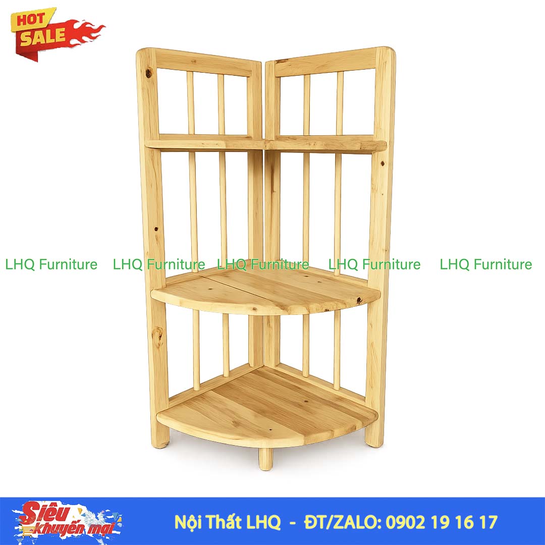Kệ Góc 3 Tầng Gỗ Cao Su Tự Nhiên Trang Trí Đẹp | Nội Thất LHQ