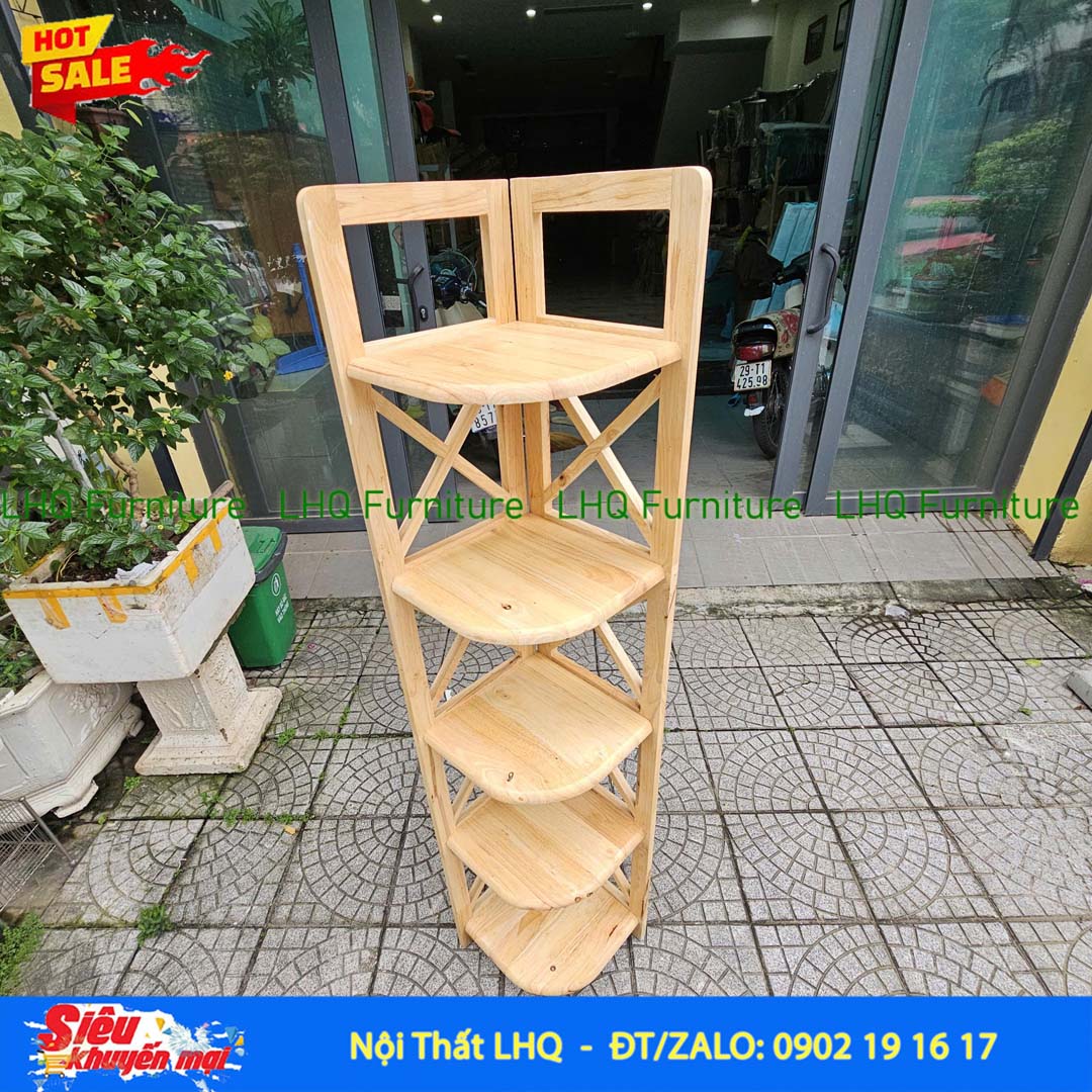 Kệ góc chữ X 5 tầng gỗ cao su tự nhiên 32x45x157cm