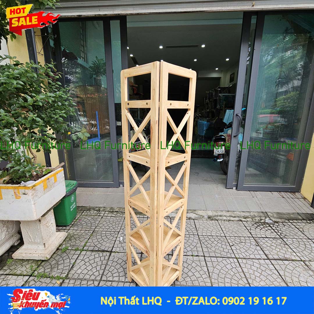 Kệ góc chữ X 5 tầng gỗ cao su tự nhiên 32x45x157cm