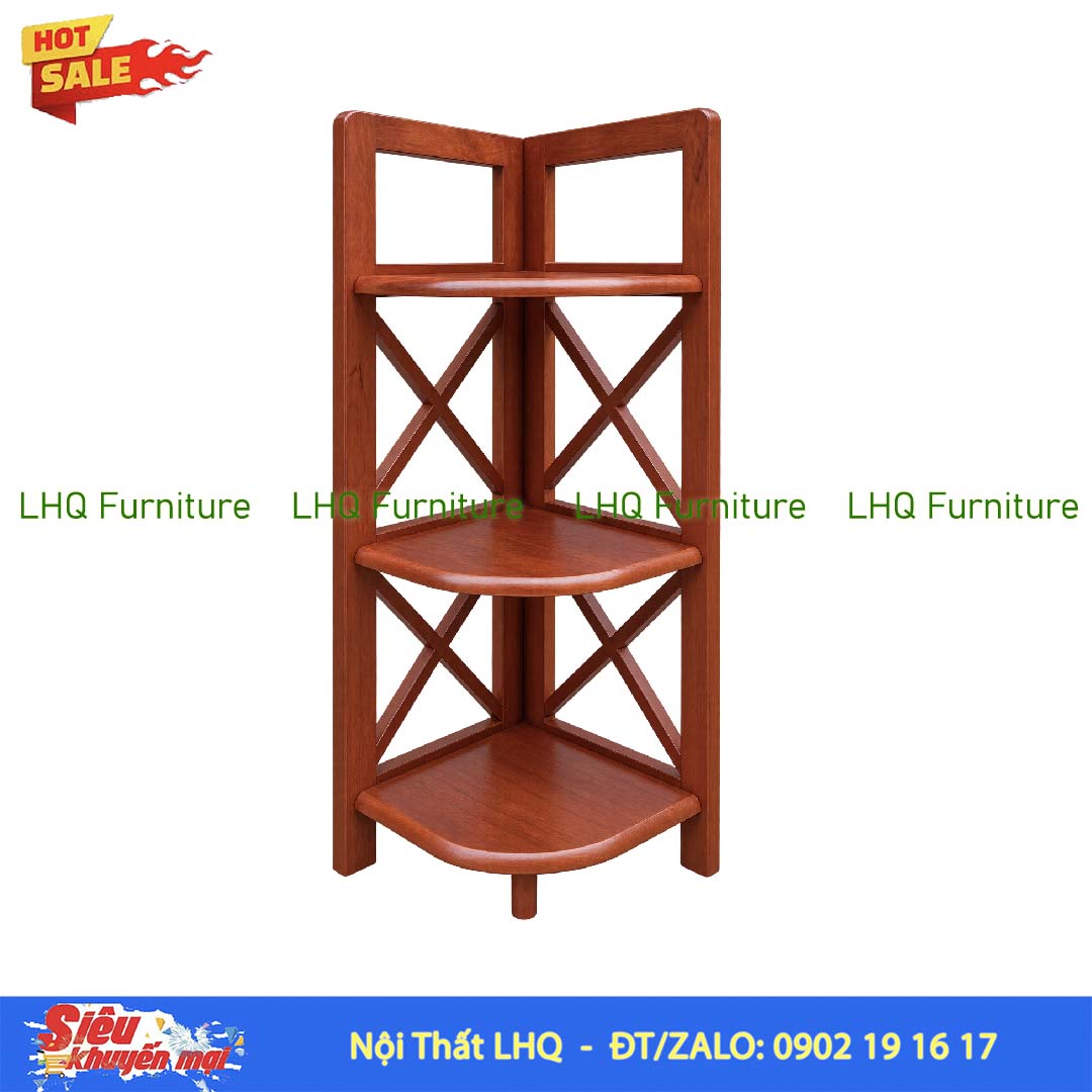 Kệ góc chữ X 3 tầng gỗ cao su tự nhiên 32x45x92cm