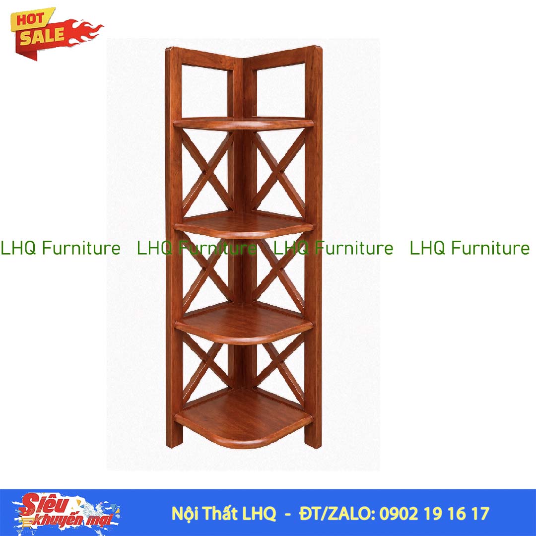 Kệ góc chữ X 4 tầng gỗ cao su tự nhiên 32x45x120cm