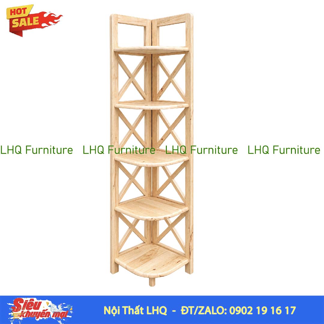 Kệ góc chữ X 5 tầng gỗ cao su tự nhiên 32x45x157cm