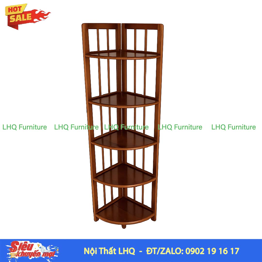 Kệ Góc 5 Tầng Gỗ Cao Su Tự Nhiên Trang Trí | Nội Thất LHQ