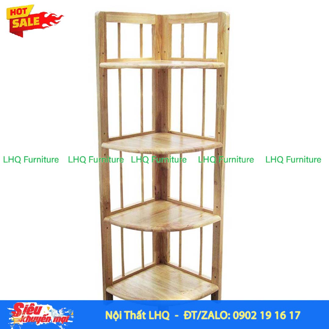 Kệ Góc 4 Tầng Gỗ Cao Su Tự Nhiên Trang Trí | Nội Thất LHQ