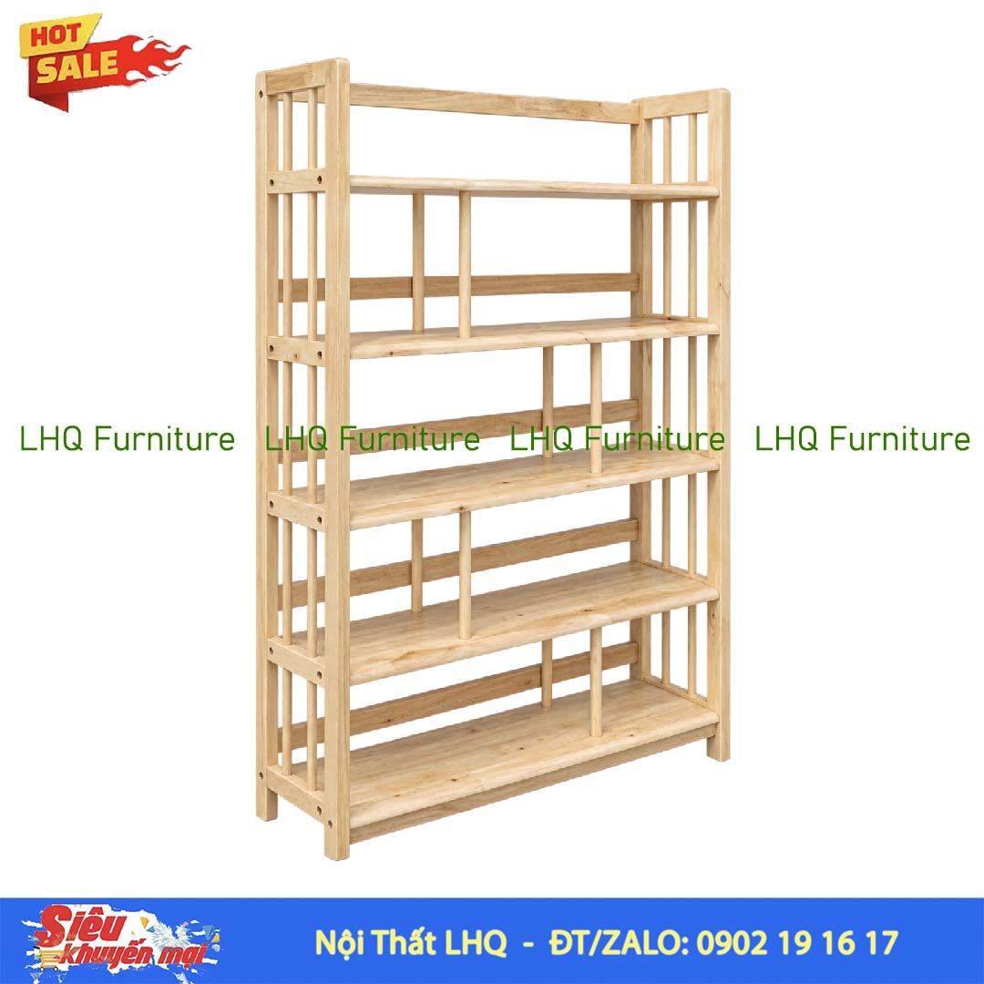 Kệ Sách Gỗ 5 Tầng Rộng 1M – Gỗ Cao Su Tự Nhiên Chắc Chắn, Sức Chứa Lớn