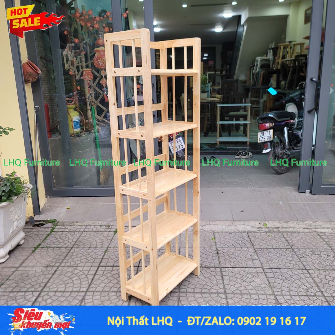 Kệ Sách Gỗ 5 Tầng Rộng 50cm – Gỗ Cao Su Tự Nhiên Chắc Chắn, Thiết Kế Hiện Đại