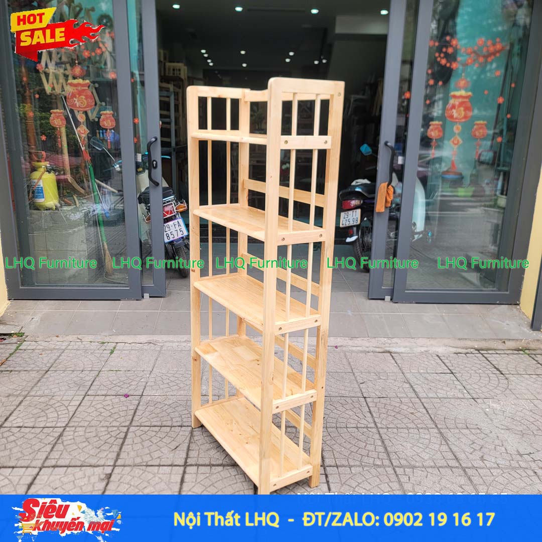 Kệ Sách Gỗ 5 Tầng Rộng 50cm – Gỗ Cao Su Tự Nhiên Chắc Chắn, Thiết Kế Hiện Đại